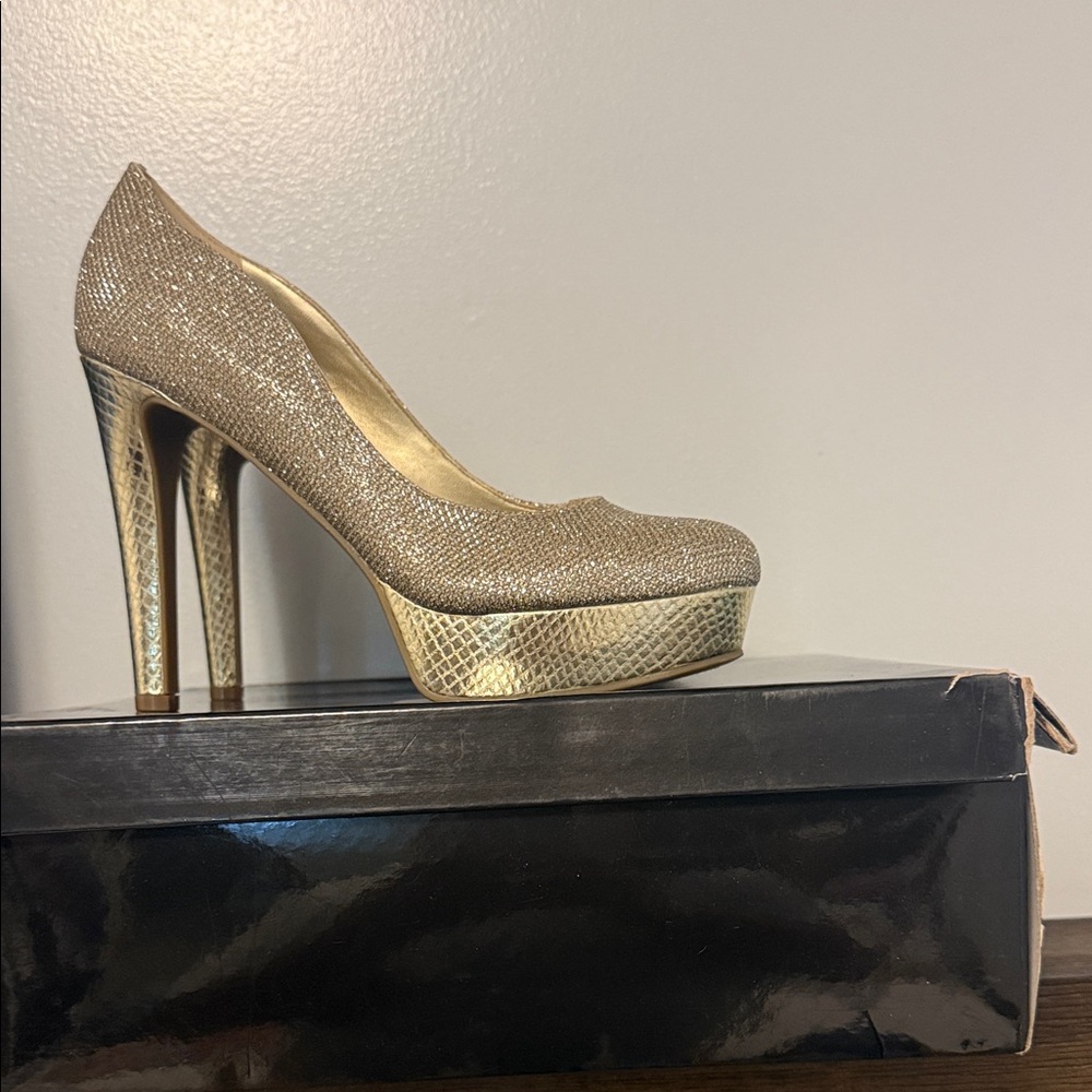 G by Guess Shimmering Gold Heels